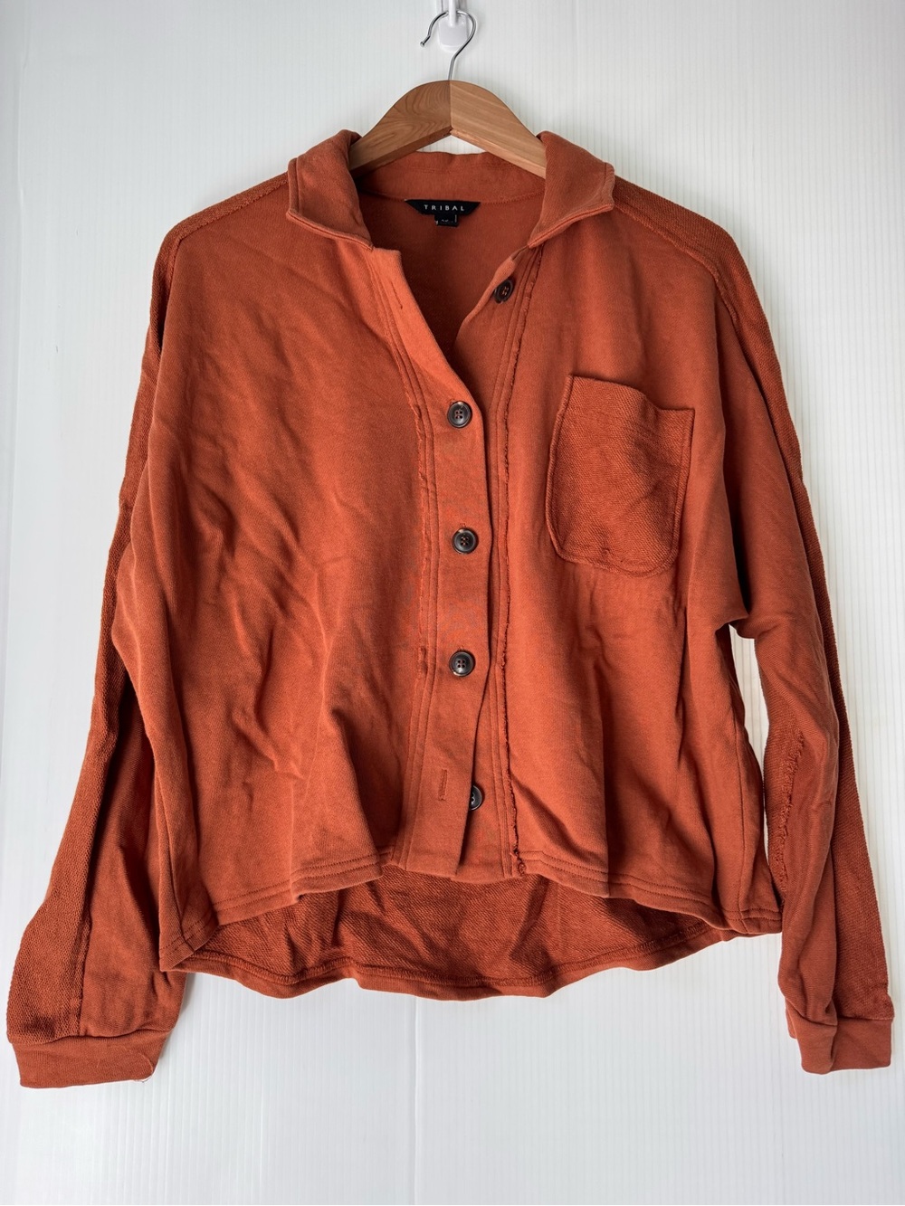 Tribal Rust Orange Button-Up Long Sleeve Top